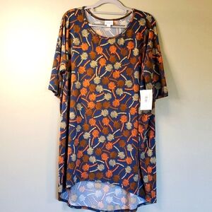 NWT Lularoe Irma short sleeve tunic. Blue floral design. Size large
